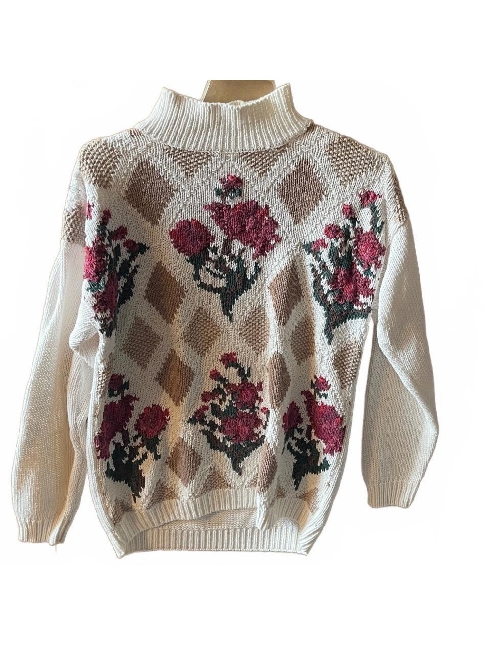 Vintage 90s Chrysantheme Knitted By Hand Floral Pattern Sweater Size M